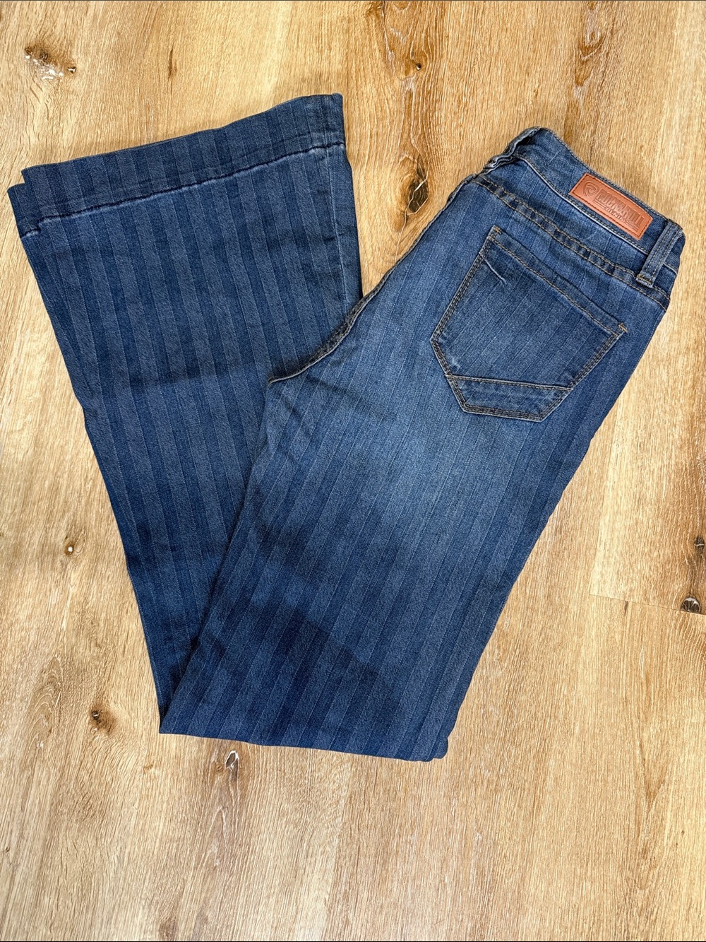ROCK & ROLL DENIM: WOMEN'S STRIPED HIGH RISE TROUSER
